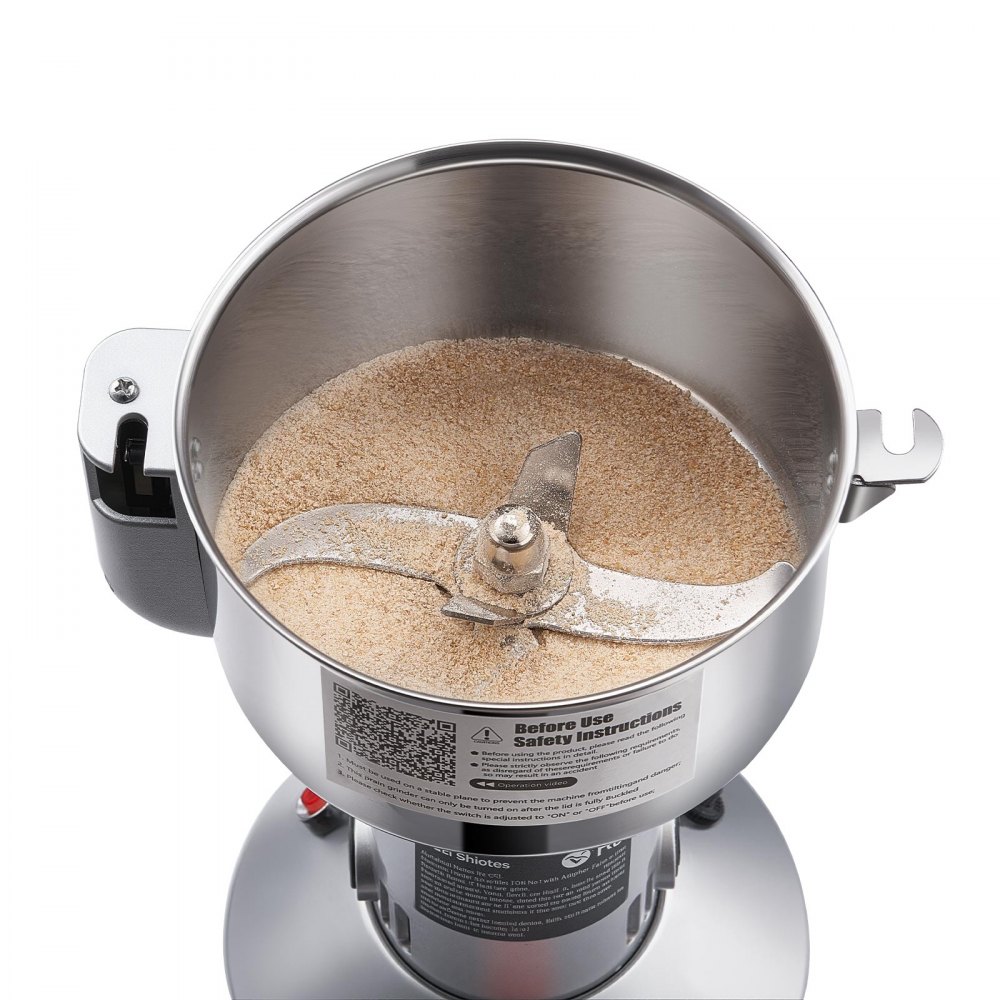 VEVOR 300g Electric Grain Mill Grinder, High Speed 1500W Commercial Spice Grinders, Stainless Steel Pulverizer Powder Machine, for Dry Grains Spices Cereals Coffee Corn Pepper, Straight Type