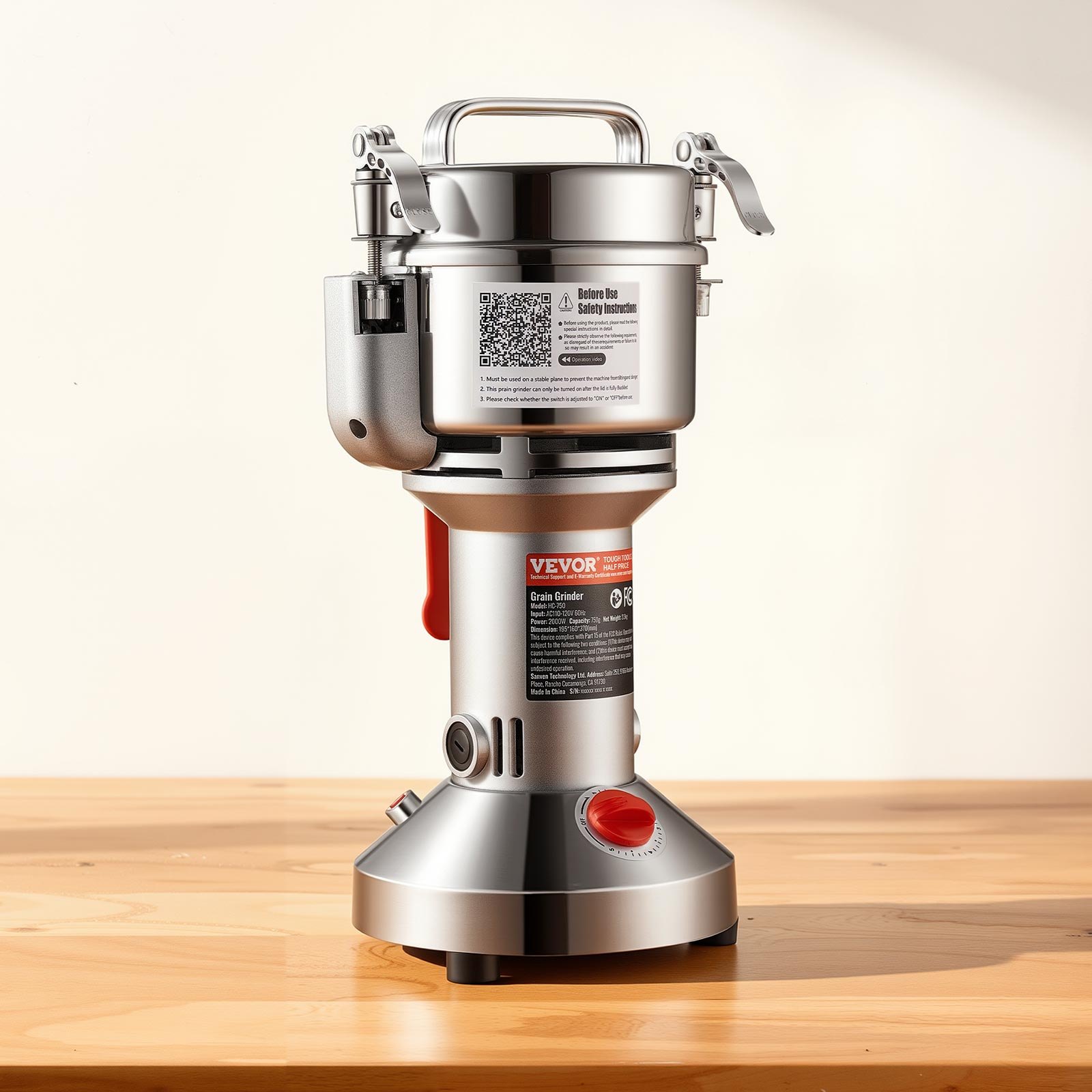 VEVOR 300g Electric Grain Mill Grinder, High Speed 1500W Commercial Spice Grinders, Stainless Steel Pulverizer Powder Machine, for Dry Grains Spices Cereals Coffee Corn Pepper, Straight Type