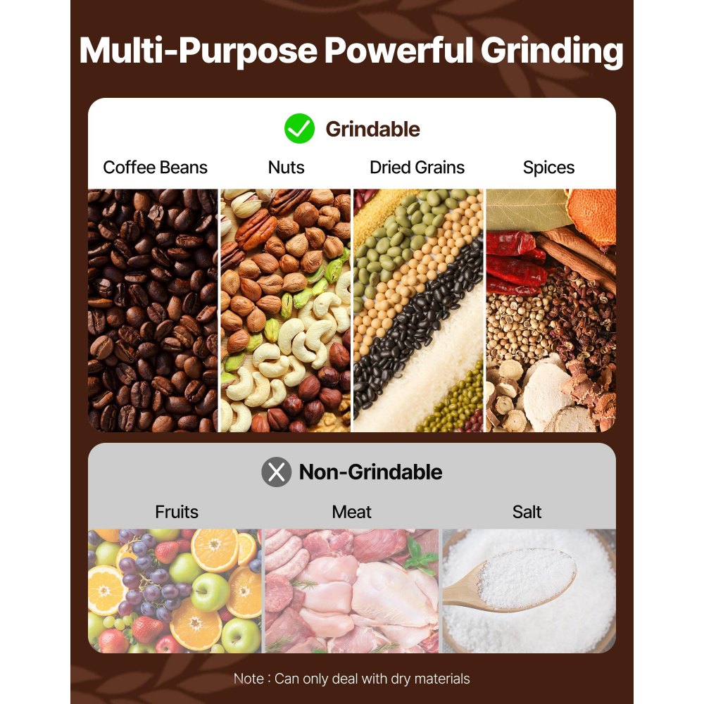 VEVOR 550g Electric Grain Mill Grinder, High Speed 2000W Commercial Spice Grinders, Stainless Steel Pulverizer Powder Machine, for Dry Grains Spices Cereals Coffee Corn Pepper, Straight Type