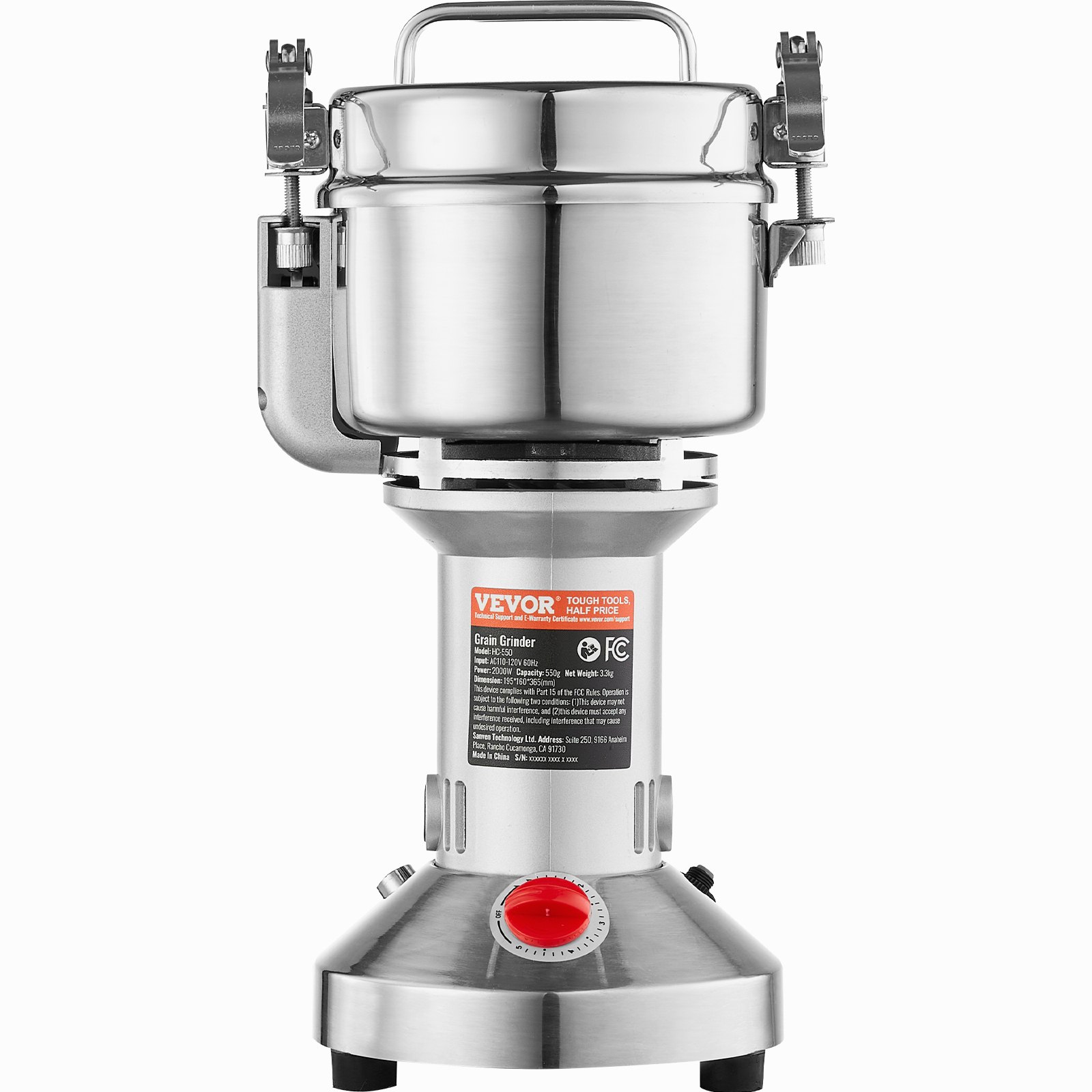 VEVOR 550g Electric Grain Mill Grinder, High Speed 2000W Commercial Spice Grinders, Stainless Steel Pulverizer Powder Machine, for Dry Grains Spices Cereals Coffee Corn Pepper, Straight Type