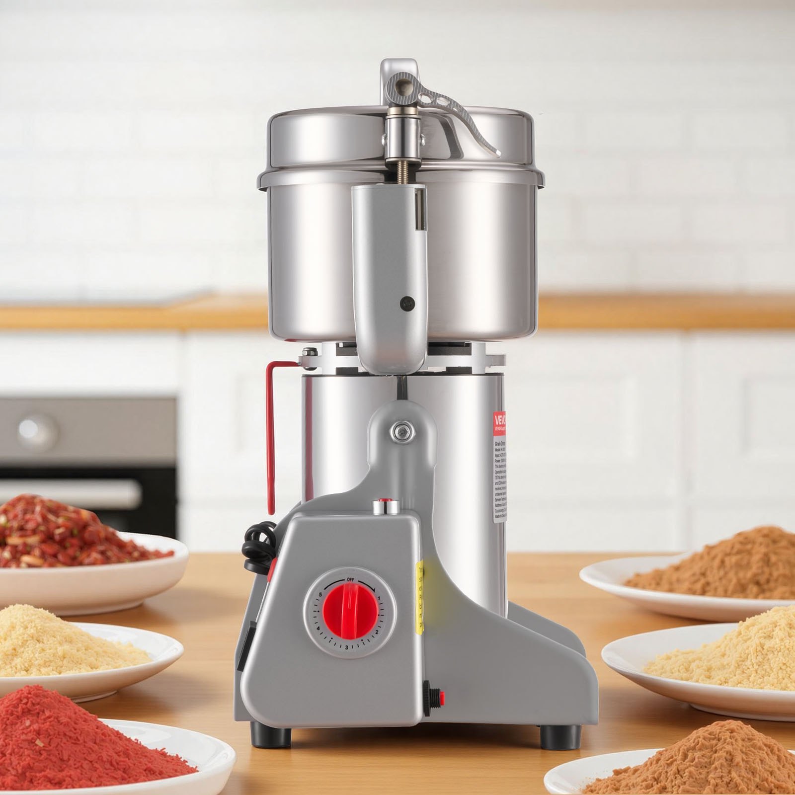 VEVOR Electric Grain Mill Grinder, 1.8 lbs Commercial Spice Grinders, High Speed 2100W Stainless Steel Pulverizer Powder Machine, for Dry Grains, Spices, Cereals, Coffee, Corn & Pepper, Swing Type