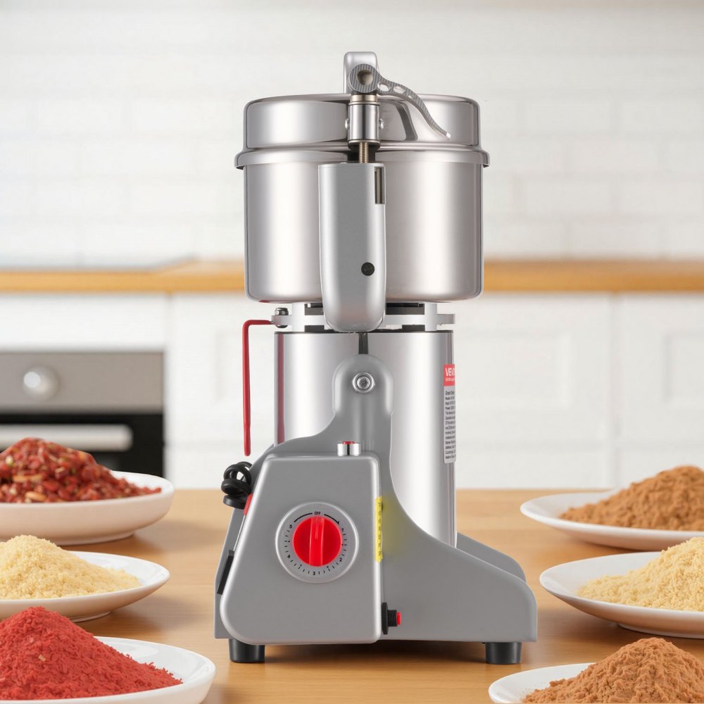 VEVOR Electric Grain Mill Grinder, 800g Commercial Spice Grinders, High Speed 2100W Stainless Steel Pulverizer Powder Machine, for Dry Grains, Spices, Cereals, Coffee, Corn & Pepper, Swing Type