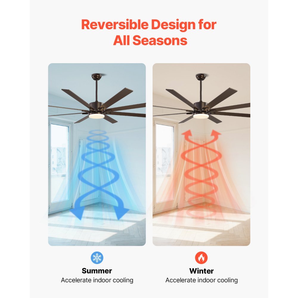 Ventilador de techo VEVOR de 72 pulgadas con luz, control remoto de 6 velocidades, temperatura de color regulable de 3 colores, motor de CC reversible, ventilador moderno de perfil bajo para montaje empotrado en dormitorio, sala de estar, uso interior/exterior, color café.