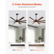 72 Inch Ceiling Fan with Light 6-Speed Remote Control Reversible Motor Coffee