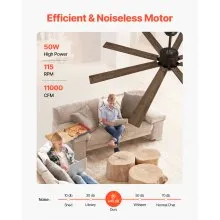 VEVOR 72 In Ceiling Fan with Light, 6-Speed Remote Control, Dimmable 3-Color Temperature, Reversible DC Motor, Modern Low Profile Flush Mount Fan for Bedroom, Living Room, Indoor/Outdoor Use, Coffee