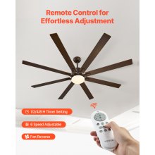 72 Inch Ceiling Fan with Light 6-Speed Remote Control Reversible Motor Coffee