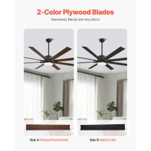 72 Inch Ceiling Fan with Light 6-Speed Remote Control Reversible Motor Black