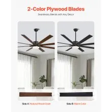 VEVOR 72 Inch Ceiling Fan with Light, 6-Speed Remote Control, Dimmable 3-Color Temperature, Reversible DC Motor, Modern Low Profile Flush Mount Fan for Bedroom, Living Room, Indoor/Outdoor Use, Black