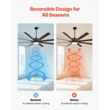 VEVOR 72 Inch Ceiling Fan with Light, 6-Speed Remote Control, Dimmable 3-Color Temperature, Reversible DC Motor, Modern Low Profile Flush Mount Fan for Bedroom, Living Room, Indoor/Outdoor Use, Black