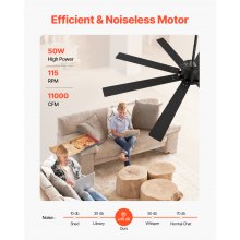 VEVOR 72 In Ceiling Fan with Light 6-Speed Remote Control Reversible Motor Black