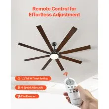 VEVOR 72 Inch Ceiling Fan with Light, 6-Speed Remote Control, Dimmable 3-Color Temperature, Reversible DC Motor, Modern Low Profile Flush Mount Fan for Bedroom, Living Room, Indoor/Outdoor Use, Black