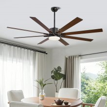 VEVOR 72 In Ceiling Fan with Light 6-Speed Remote Control Reversible Motor Black