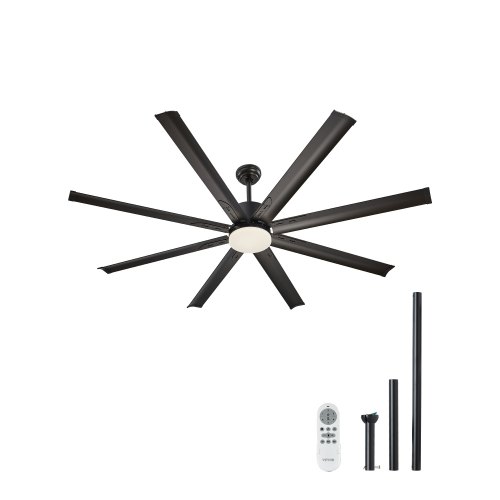 VEVOR 72 Inch Ceiling Fan with Light, 6-Speed Remote Control, Dimmable 3-Color Temperature, Reversible DC Motor, Modern Low Profile Flush Mount Fan for Bedroom, Living Room, Indoor/Outdoor Use, Black