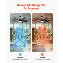 VEVOR 72 Inch Ceiling Fan with Light, 6-Speed Remote Control, Dimmable 3-Color Temperature, Reversible DC Motor, Modern Low Profile Flush Mount Fan for Bedroom, Living Room, Indoor/Outdoor Use, Black