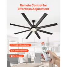 VEVOR 72 In Ceiling Fan with Light 6-Speed Remote Control Reversible Motor Black