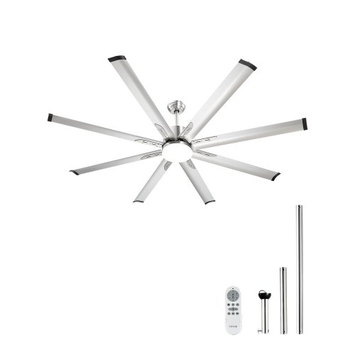 VEVOR 72 In Ceiling Fan with Light, 6-Speed Remote Control, Dimmable 3-Color Temperature, Reversible DC Motor, Low Profile Flush Mount Fan for Bedroom, Living Room, Indoor/Outdoor Use, Brushed Nickel