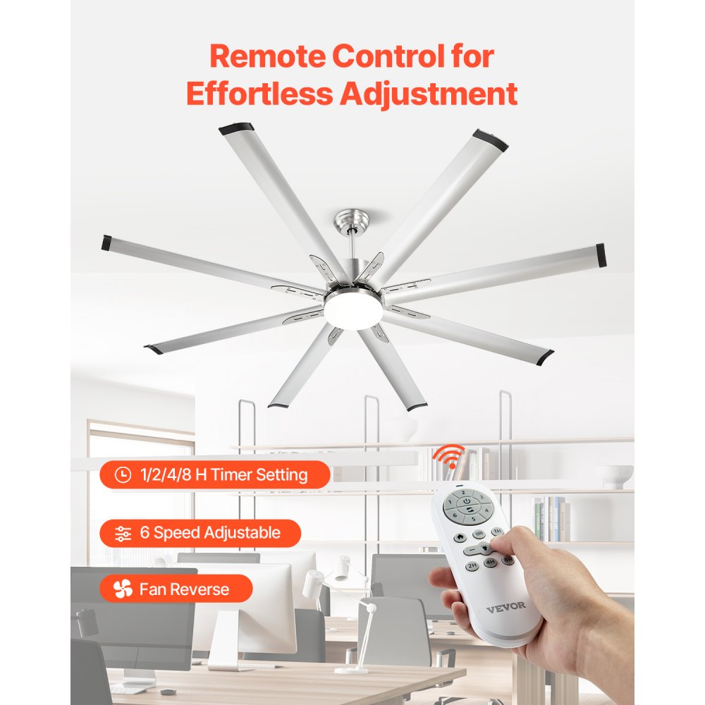 VEVOR 72 In Ceiling Fan with Light, 6-Speed Remote Control, Dimmable 3-Color Temperature, Reversible DC Motor, Low Profile Flush Mount Fan for Bedroom, Living Room, Indoor/Outdoor Use, Brushed Nickel