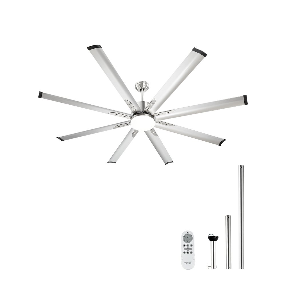 VEVOR 72 In Ceiling Fan with Light, 6-Speed Remote Control, Dimmable 3-Color Temperature, Reversible DC Motor, Low Profile Flush Mount Fan for Bedroom, Living Room, Indoor/Outdoor Use, Brushed Nickel