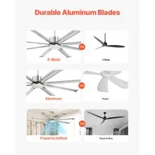 VEVOR 72 In Ceiling Fan with Light, 6-Speed Remote Control, Dimmable 3-Color Temperature, Reversible DC Motor, Low Profile Flush Mount Fan for Bedroom, Living Room, Indoor/Outdoor Use, Brushed Nickel