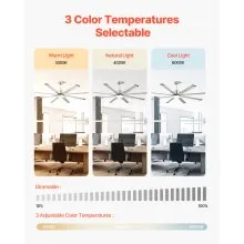 VEVOR 72 In Ceiling Fan with Light, 6-Speed Remote Control, Dimmable 3-Color Temperature, Reversible DC Motor, Low Profile Flush Mount Fan for Bedroom, Living Room, Indoor/Outdoor Use, Brushed Nickel