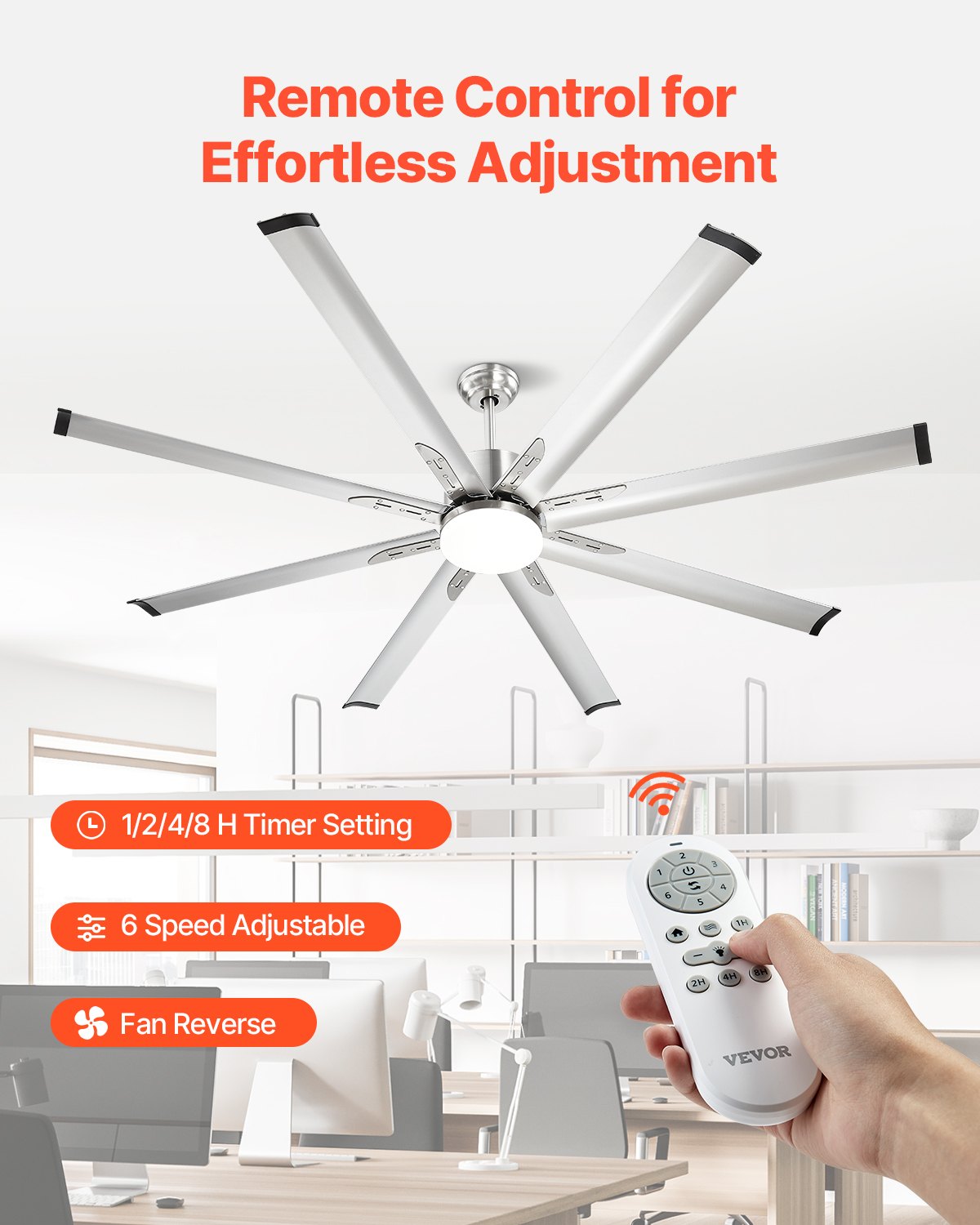 VEVOR 72 In Ceiling Fan with Light, 6-Speed Remote Control, Dimmable 3-Color Temperature, Reversible DC Motor, Low Profile Flush Mount Fan for Bedroom, Living Room, Indoor/Outdoor Use, Brushed Nickel