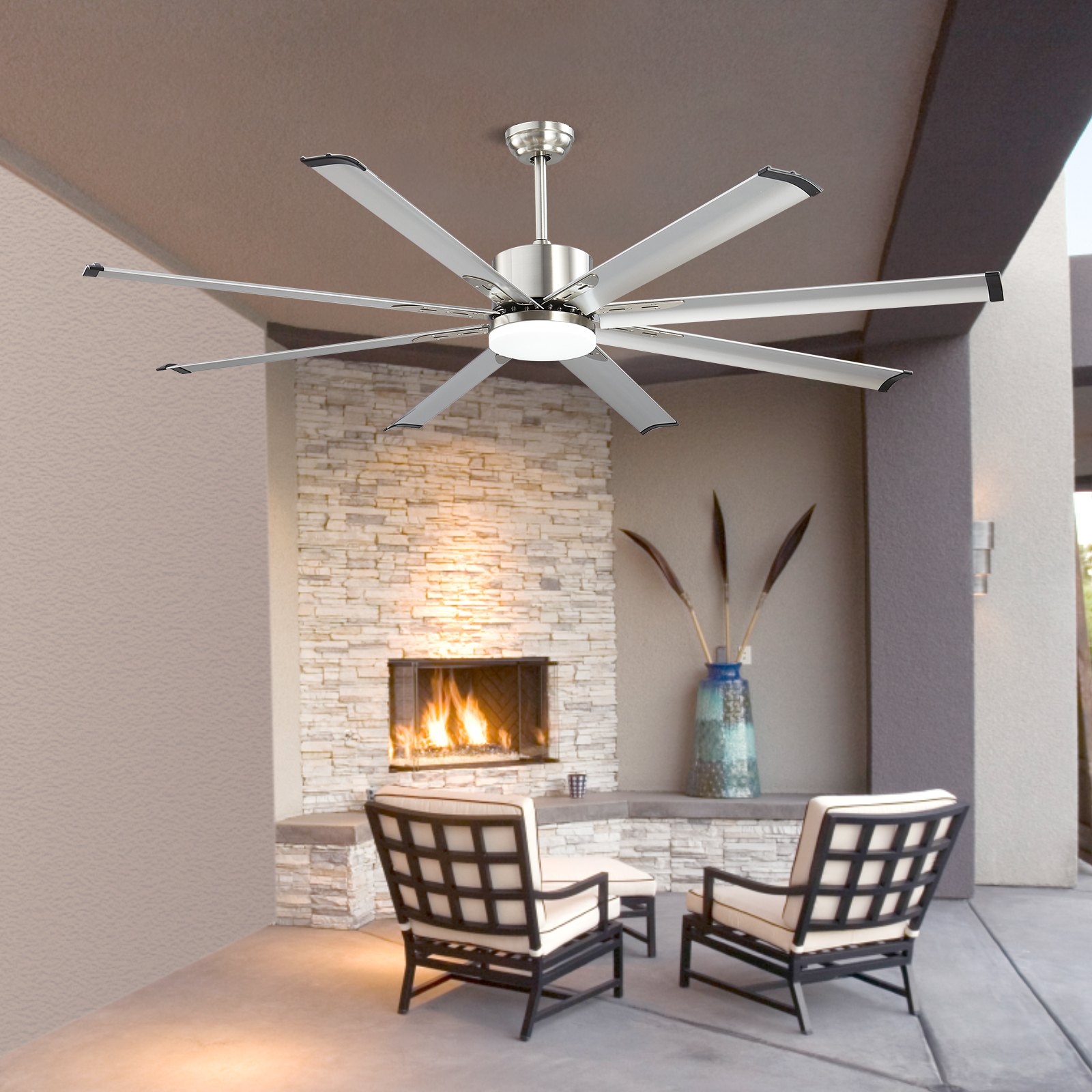 VEVOR 72 In Ceiling Fan with Light, 6-Speed Remote Control, Dimmable 3-Color Temperature, Reversible DC Motor, Low Profile Flush Mount Fan for Bedroom, Living Room, Indoor/Outdoor Use, Brushed Nickel