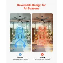 VEVOR 84 Inch Ceiling Fan with Light, 6-Speed Remote Control, Dimmable 3-Color Temperature, Reversible DC Motor, Modern Low Profile Flush Mount Fan for Bedroom, Living Room, Indoor/Outdoor Use, Black