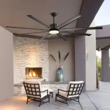 VEVOR 84 Inch Ceiling Fan with Light, 6-Speed Remote Control, Dimmable 3-Color Temperature, Reversible DC Motor, Modern Low Profile Flush Mount Fan for Bedroom, Living Room, Indoor/Outdoor Use, Black