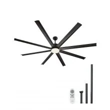 VEVOR 84 Inch Ceiling Fan with Light, 6-Speed Remote Control, Dimmable 3-Color Temperature, Reversible DC Motor, Modern Low Profile Flush Mount Fan for Bedroom, Living Room, Indoor/Outdoor Use, Black