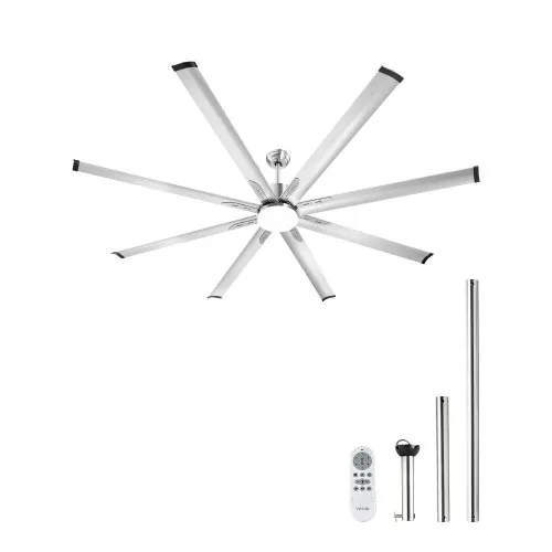 VEVOR 84 In Ceiling Fan with Light, 6-Speed Remote Control, Dimmable 3-Color Temperature, Reversible DC Motor, Low Profile Flush Mount Fan for Bedroom, Living Room, Indoor/Outdoor Use, Brushed Nickel