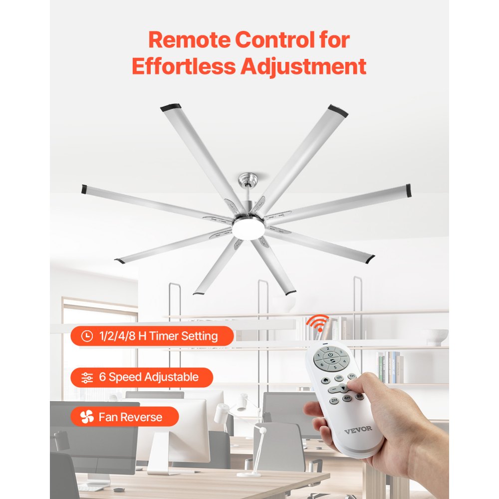 VEVOR 84 In Ceiling Fan with Light, 6-Speed Remote Control, Dimmable 3-Color Temperature, Reversible DC Motor, Low Profile Flush Mount Fan for Bedroom, Living Room, Indoor/Outdoor Use, Brushed Nickel