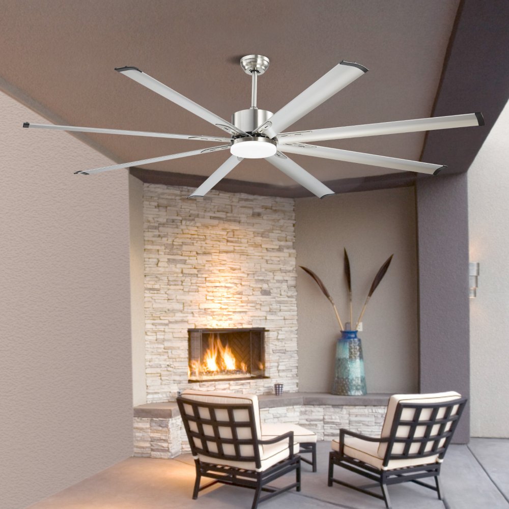 VEVOR 84 In Ceiling Fan with Light, 6-Speed Remote Control, Dimmable 3-Color Temperature, Reversible DC Motor, Low Profile Flush Mount Fan for Bedroom, Living Room, Indoor/Outdoor Use, Brushed Nickel