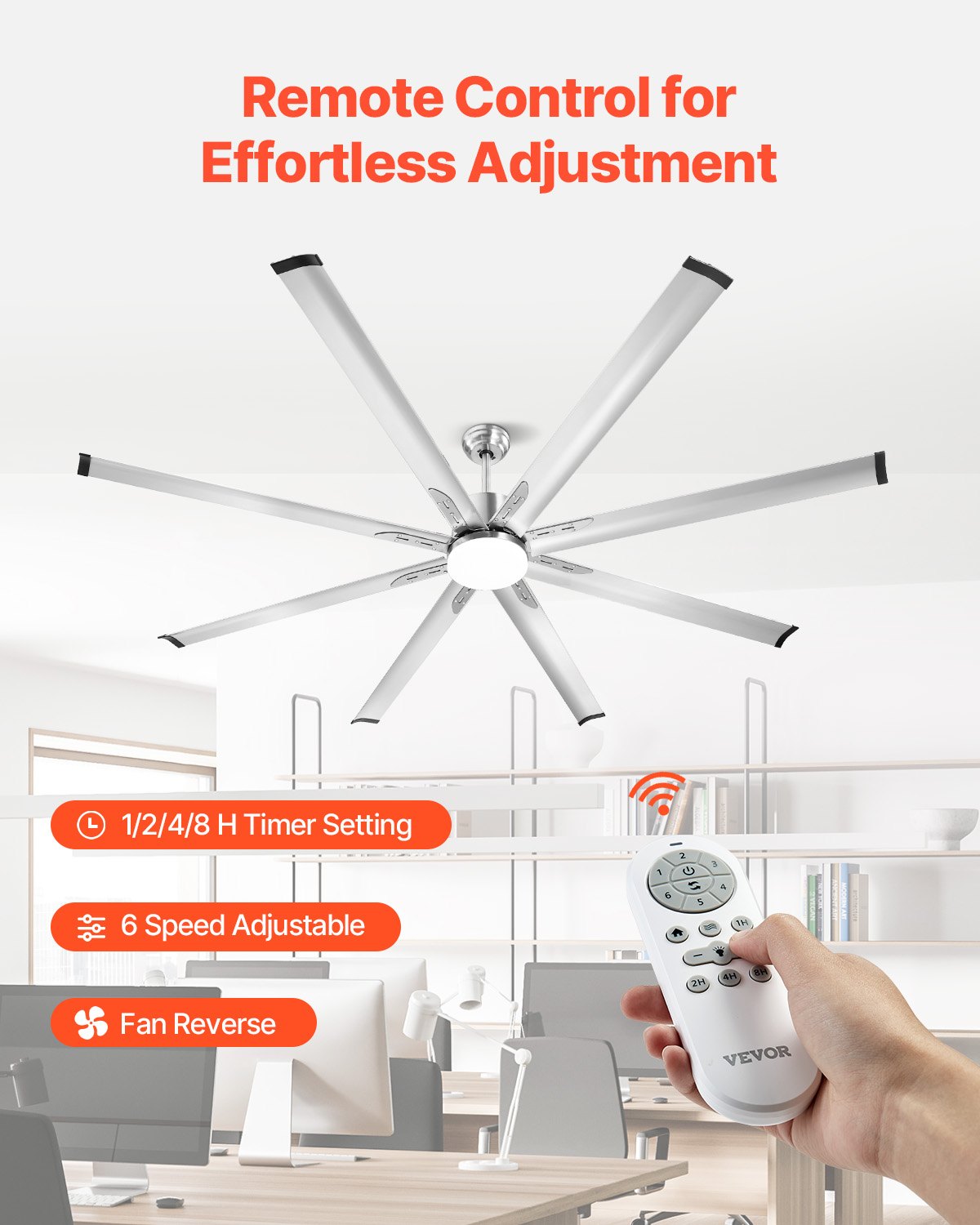 VEVOR 84 In Ceiling Fan with Light, 6-Speed Remote Control, Dimmable 3-Color Temperature, Reversible DC Motor, Low Profile Flush Mount Fan for Bedroom, Living Room, Indoor/Outdoor Use, Brushed Nickel