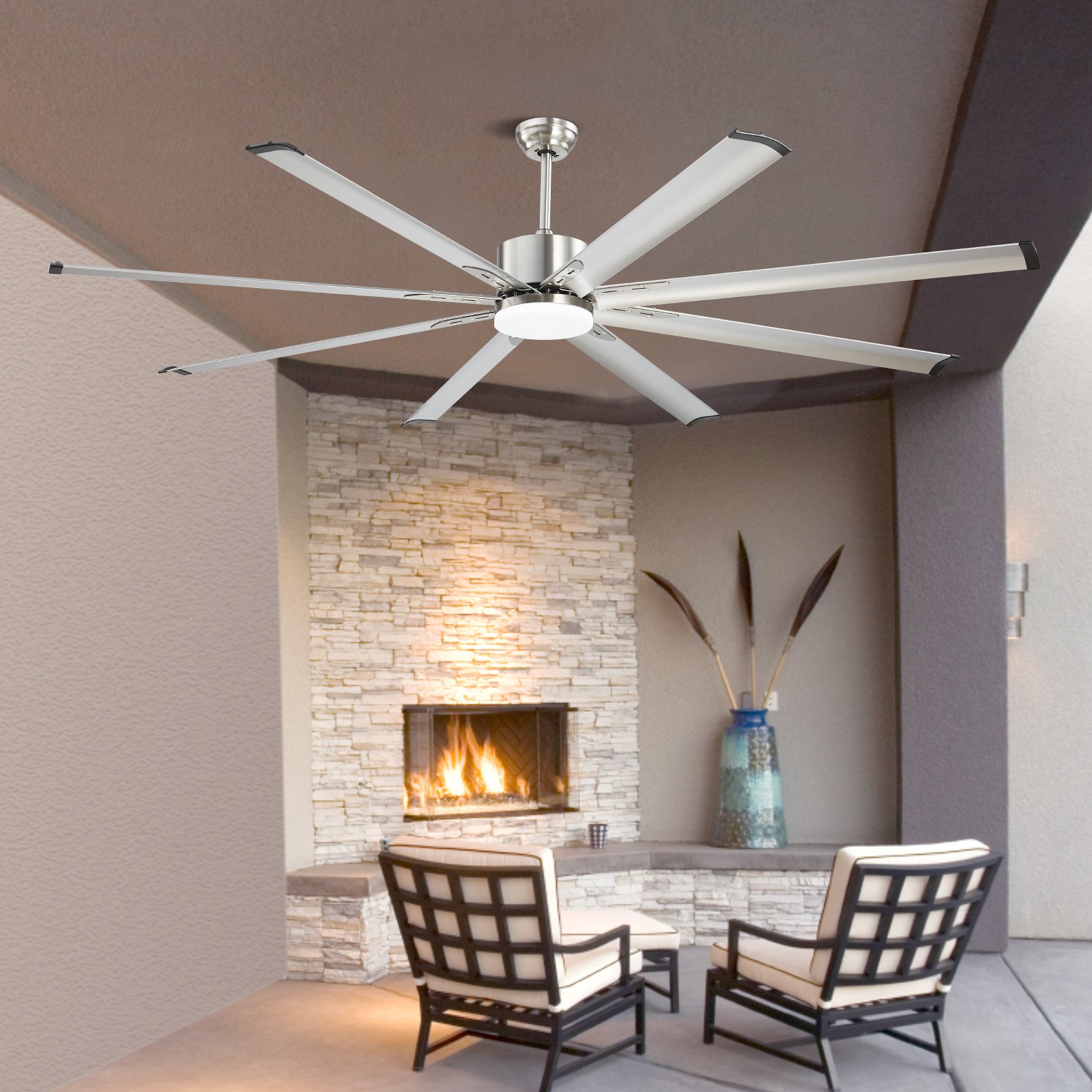 VEVOR 84 In Ceiling Fan with Light, 6-Speed Remote Control, Dimmable 3-Color Temperature, Reversible DC Motor, Low Profile Flush Mount Fan for Bedroom, Living Room, Indoor/Outdoor Use, Brushed Nickel