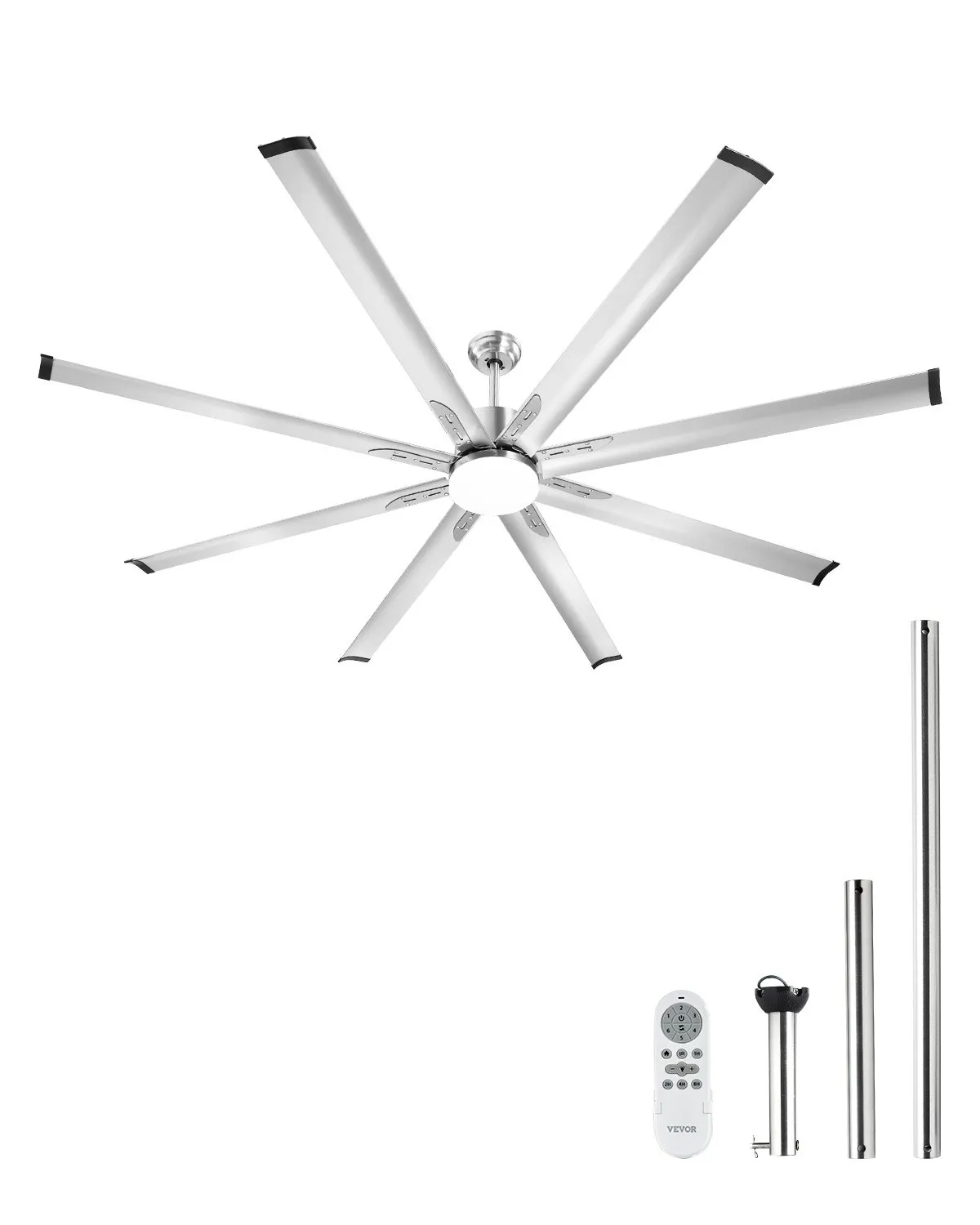 VEVOR 84 In Ceiling Fan with Light, 6-Speed Remote Control, Dimmable 3-Color Temperature, Reversible DC Motor, Low Profile Flush Mount Fan for Bedroom, Living Room, Indoor/Outdoor Use, Brushed Nickel