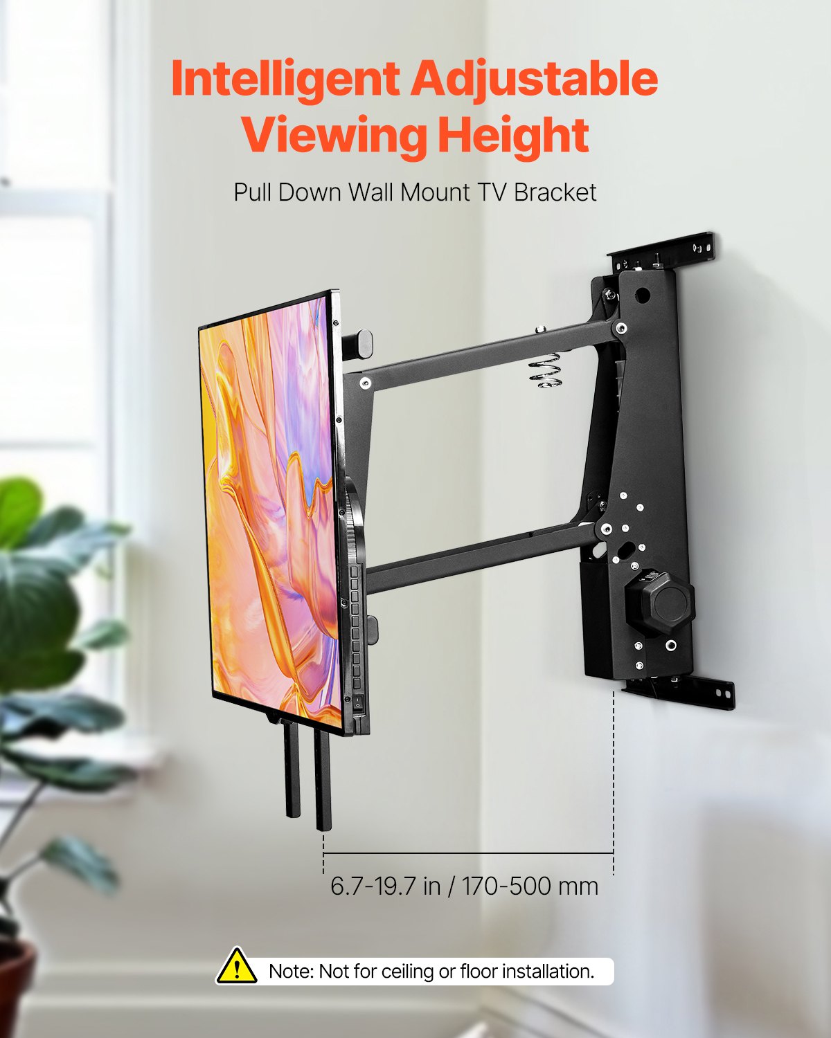 VEVOR Motorized TV Wall Mount, TV Mount for 32 to 65 Inch TV, Electric Adjustable Ceiling TV Mount, Motorized Flip Down TV Mount Bracket with Max VESA 24 x 24 in, Fits TVs Up to 88 lbs