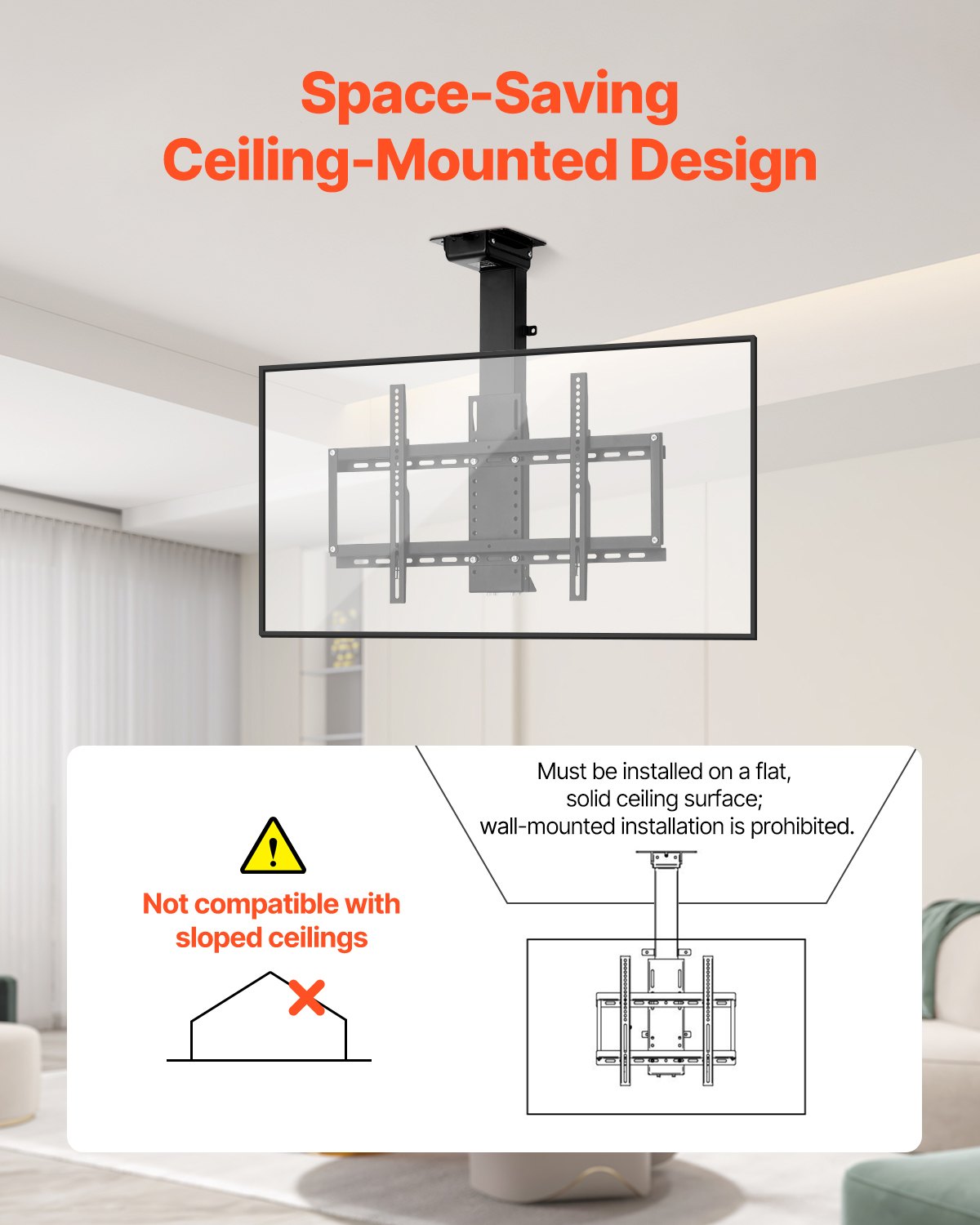 VEVOR Motorized Ceiling TV Mount, TV Wall Mount for 32 to 55 Inch TV, Electric Adjustable Ceiling TV Mount, Motorized Flip Down TV Mount Bracket with Max VESA 24 x 16 in, Fits TVs Up to 120 lbs