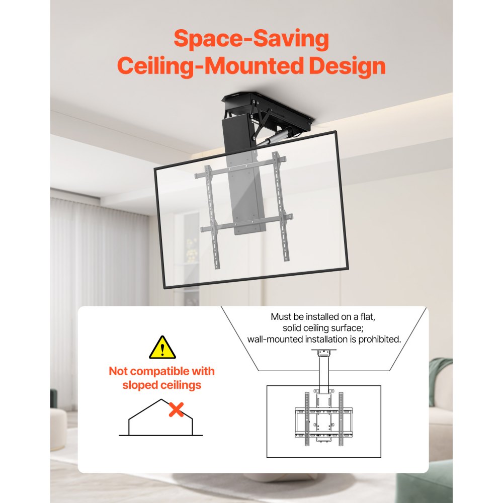 VEVOR Motorized Ceiling TV Mount, TV Wall Mount for 32 to 70 Inch TV, Electric Adjustable Ceiling TV Mount, Motorized Flip Down TV Mount Bracket with Max VESA 24 x 24 in, Fits TVs Up to 110 lbs