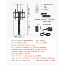 VEVOR Motorized TV Lift Stand Mount Bracket 132 lbs Load with Remote Control