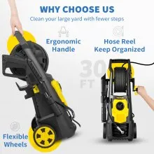 VEVOR Electric Pressure Washer, 2000 PSI, Max 1.65 GPM Power Washer w/ 30 ft Hose & Reel, 5 Quick Connect Nozzles, Foam Cannon, Portable to Clean Patios, Cars, Fences, Driveways, ETL Listed