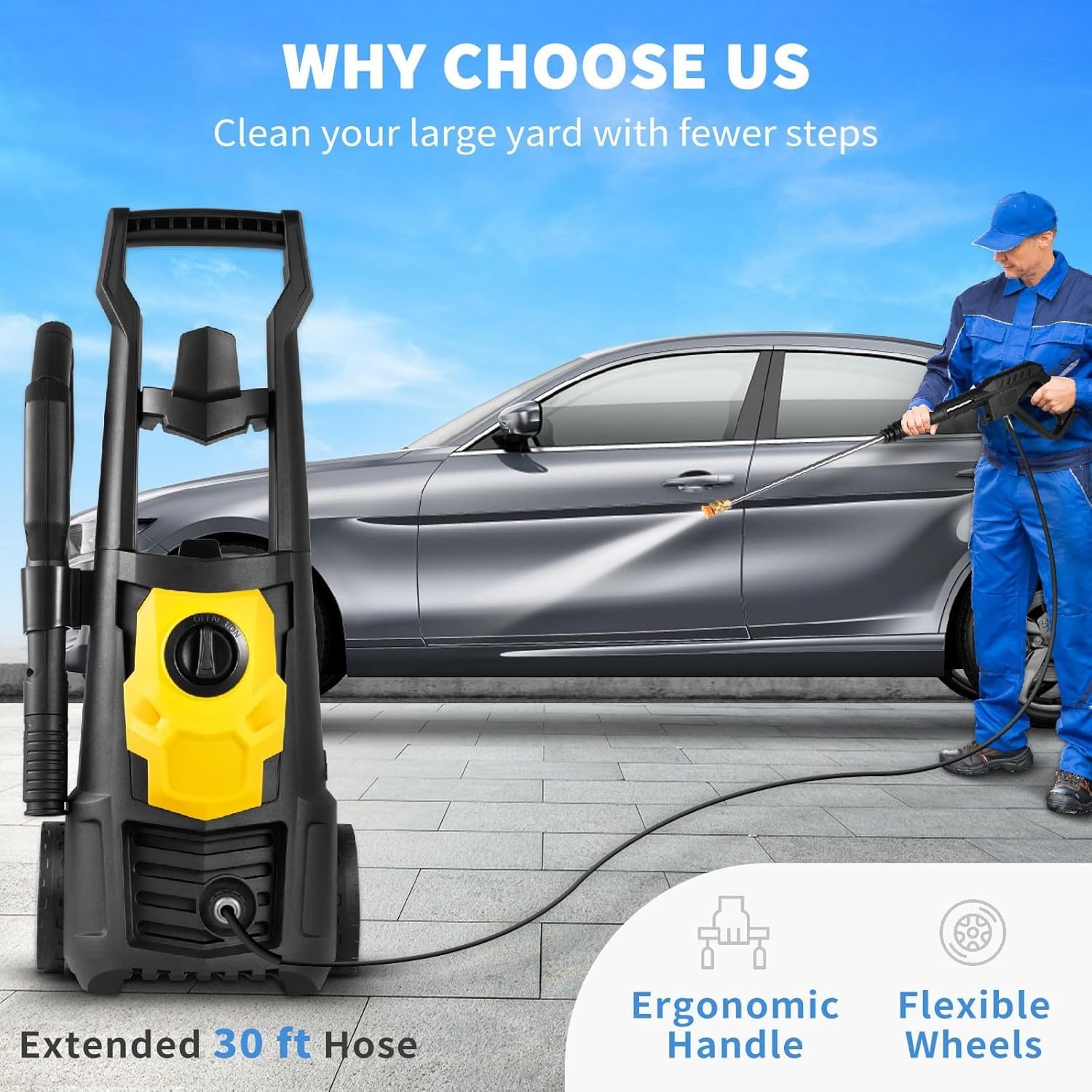 VEVOR Electric Power Washer, 2000 PSI, Max 1.65 GPM Pressure Washer with 20 ft Hose & Reel, 5 Quick Connect Nozzles, Foam Cannon, Portable to Clean Patios, Cars, Fences, Driveways, ETL Listed