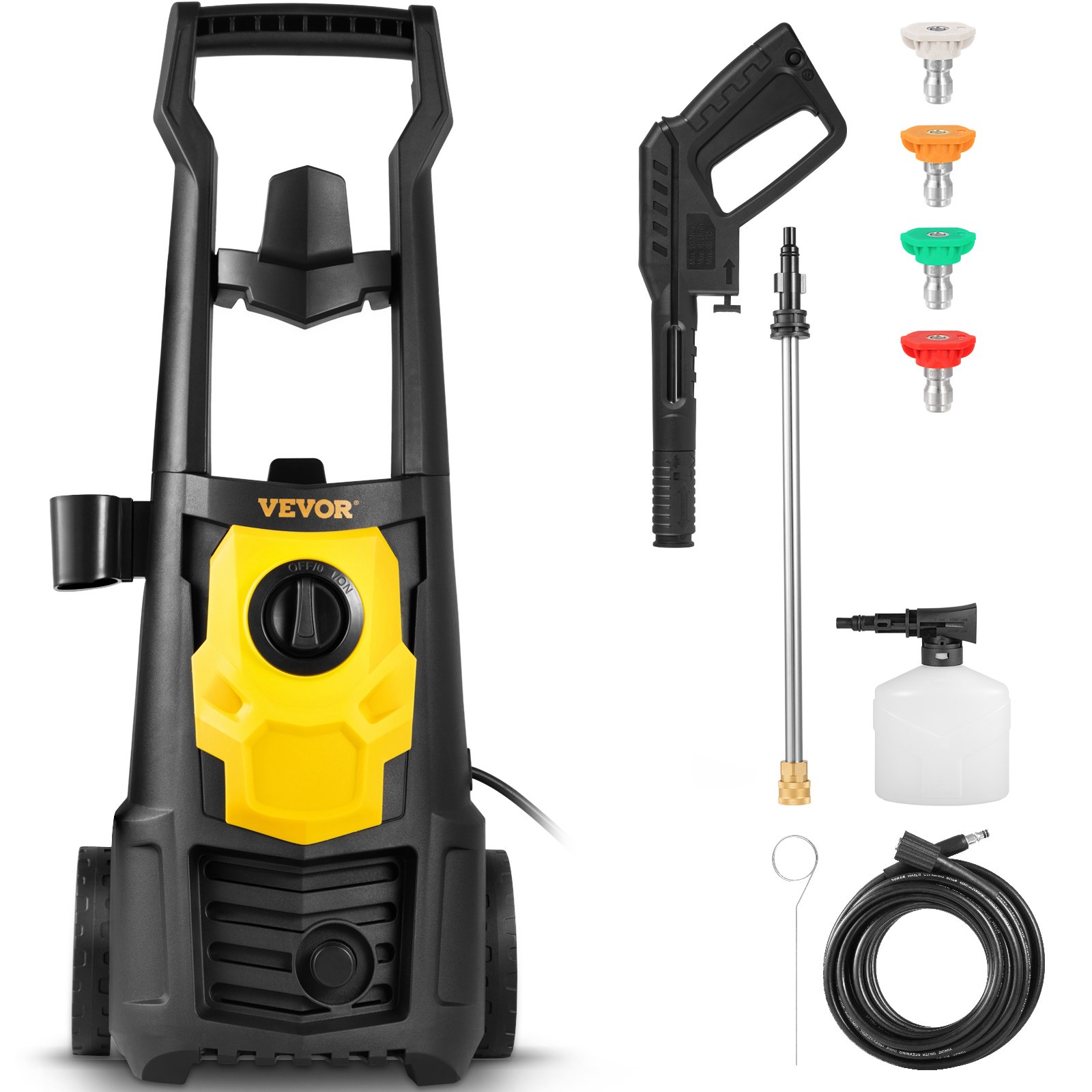 VEVOR Electric Power Washer, 2000 PSI, Max 1.65 GPM Pressure Washer with 20 ft Hose & Reel, 5 Quick Connect Nozzles, Foam Cannon, Portable to Clean Patios, Cars, Fences, Driveways, ETL Listed
