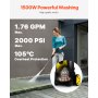 VEVOR electric pressure washer: 1500w, low noise, 1.76 gpm, 105°c overheat protection, max. 2000 psi.