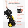 VEVOR electric pressure washer with ergonomic handle, flexible wheels, and 30ft hose reel for organized storage.