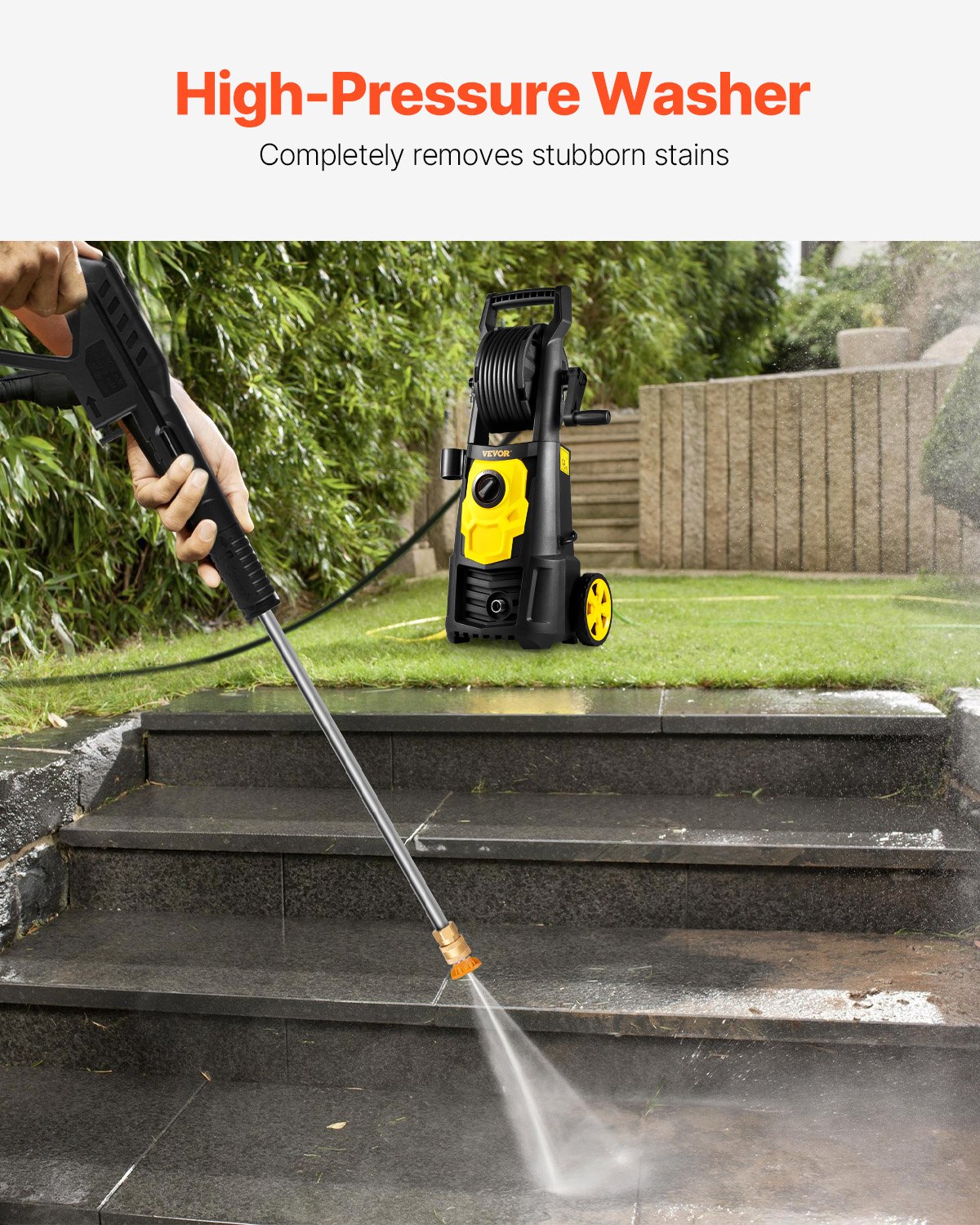 VEVOR Electric Pressure Washer, 2000 PSI, Max. 1.76 GPM Power Washer with 30 ft Hose, 5 Quick Connect Nozzles, Foam Cannon, Portable to Clean Patios, Cars, Fences, Driveways, ETL Listed