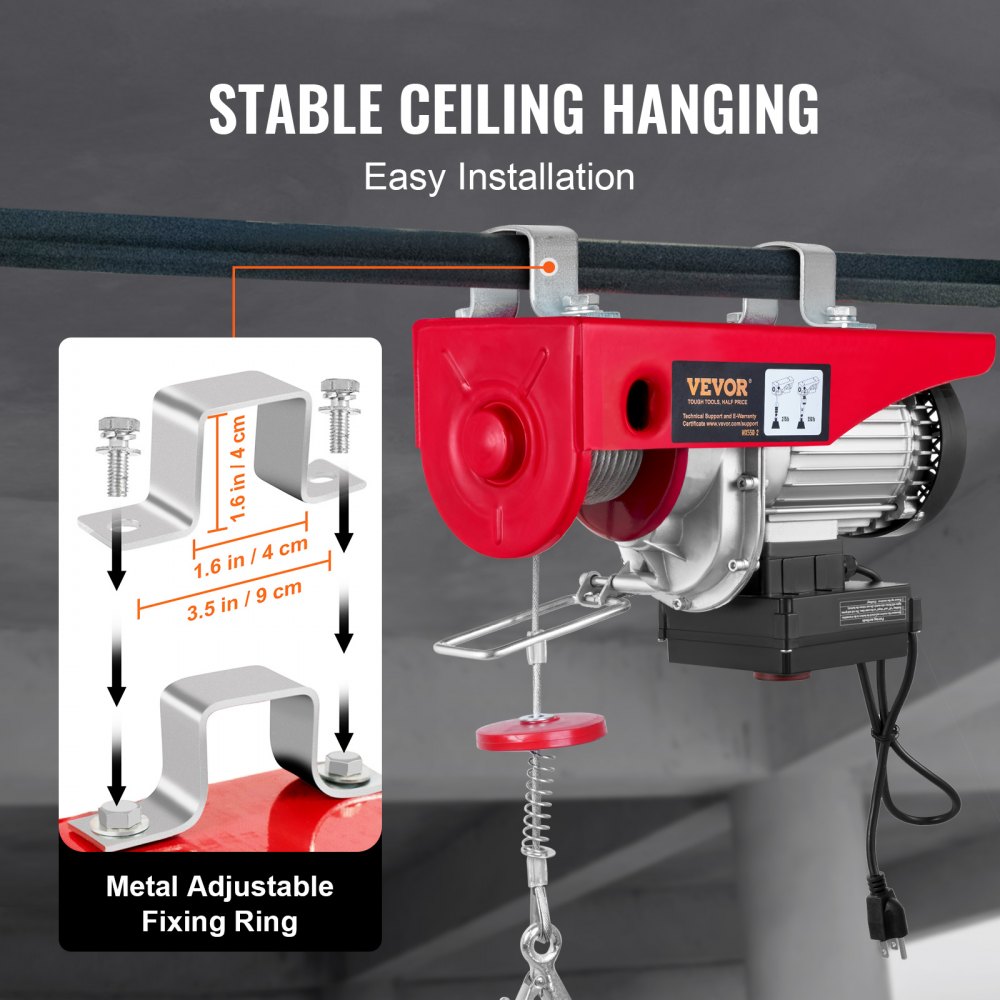 VEVOR Electric Hoist, 249.5 kg Lifting Capacity, 510W 220V Electric Steel Wire Winch with Wireless Remote Control, 1219 cm Single Cable Lifting Height & Pure Copper Motor, for Garage Warehouse Factory