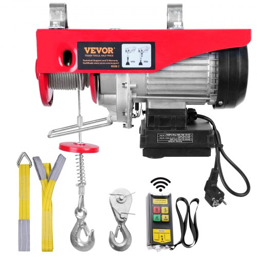 VEVOR Electric Hoist, 880 lbs Lifting Capacity, 850W 220V Electric Steel Wire Winch with Wireless Remote Control, 40ft Single Cable Lifting Height & Pure Copper Motor, for Garage Warehouse Factory