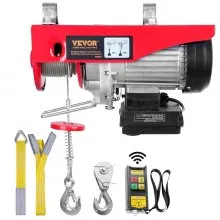 VEVOR Electric Hoist, 399.2 kg Lifting Capacity, 850W 220V Electric Steel Wire Winch with Wireless Remote Control, 1219 cm Single Cable Lifting Height & Pure Copper Motor, for Garage Warehouse Factory