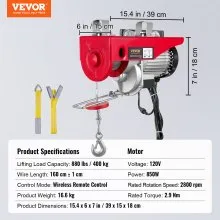 VEVOR 880lbs Wireless Remote Control Electric Hoist ,Electric Hoist with Remote Control 110 volt, 40ft/20ft Lifting Height Pure Copper Motor Attic Lift, for Garage Warehouse Factory