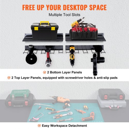 4-Tier Wall Mount Power Tool Organizer - Metal Drill Holder Rack For Garage, Black